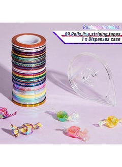 Patelai 69 Rolls Striping Tape For Tumblers Pinstripe Tape Nail Tape Thin Strip Holographic Tape Self Adhesive Tumbler Tape With Dispenser Case For Diy Tumblers Nail Decoration Crafts, 1 Mm And 3  - Image 3