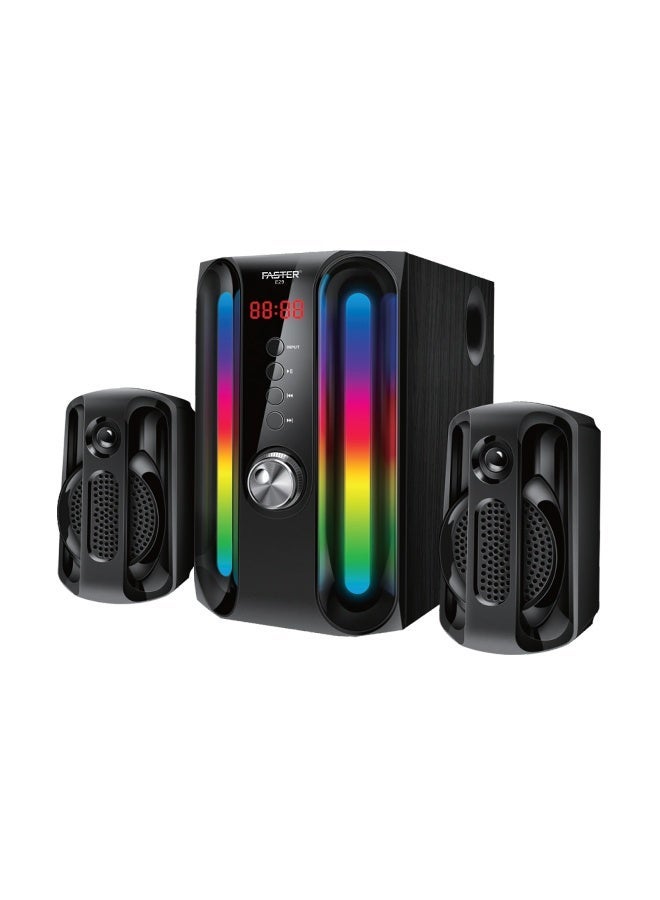Faster E29 2.1 Wired Channel Speaker System 45W Subwoofer + 64GB USB 3.1 Flash Drive Bundle – RGB Lights, Bluetooth 5.4, Remote Control, USB/SD/AUX/FM – Deep Bass Home Theater & Super-Fast Metal Pendrive for TV, PC & Laptop - Image 3