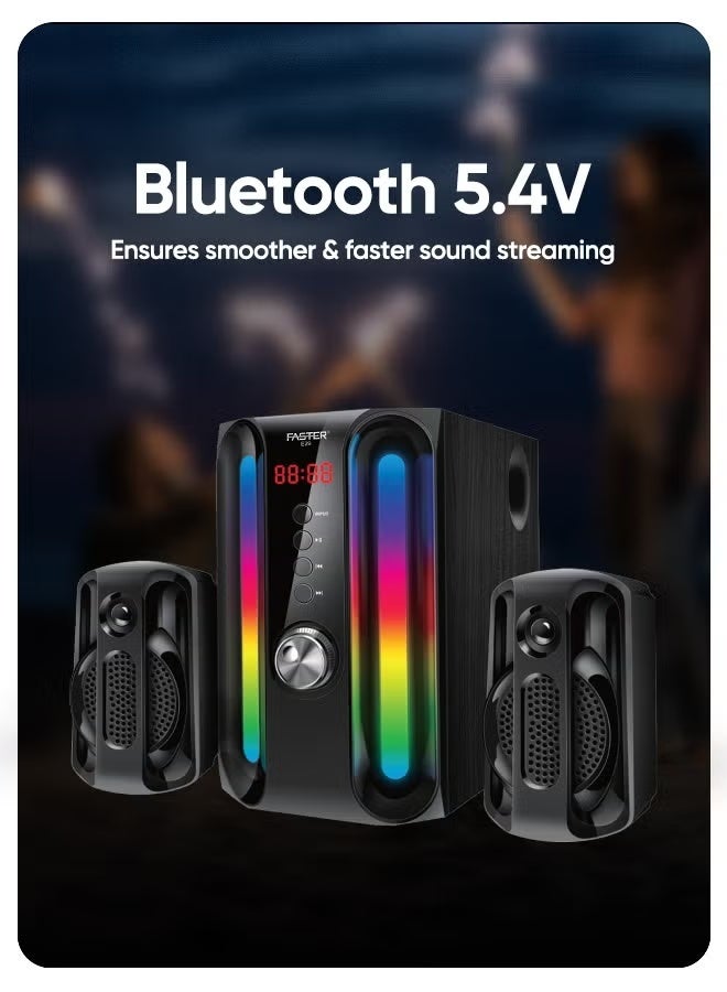 Faster E29 2.1 Wired Channel Speaker System 45W Subwoofer + 64GB USB 3.1 Flash Drive Bundle – RGB Lights, Bluetooth 5.4, Remote Control, USB/SD/AUX/FM – Deep Bass Home Theater & Super-Fast Metal Pendrive for TV, PC & Laptop - Image 4