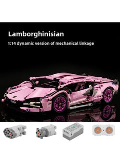 Cyberpunk Lamborgan Green Cow Building Blocks Black Samurai V12 Remote Control Car Boy Assembled Toy Car-Color:Container Version Pink Lamborghini Dynamic Version (app Remote Control)