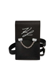 Karl Lagerfeld Autograph Chain Phone Pouch with Strap and Card Slots / Clean & Luxurious Design / ECO Leather Material / Phone / Document / Money or Key - Black  - Image 1