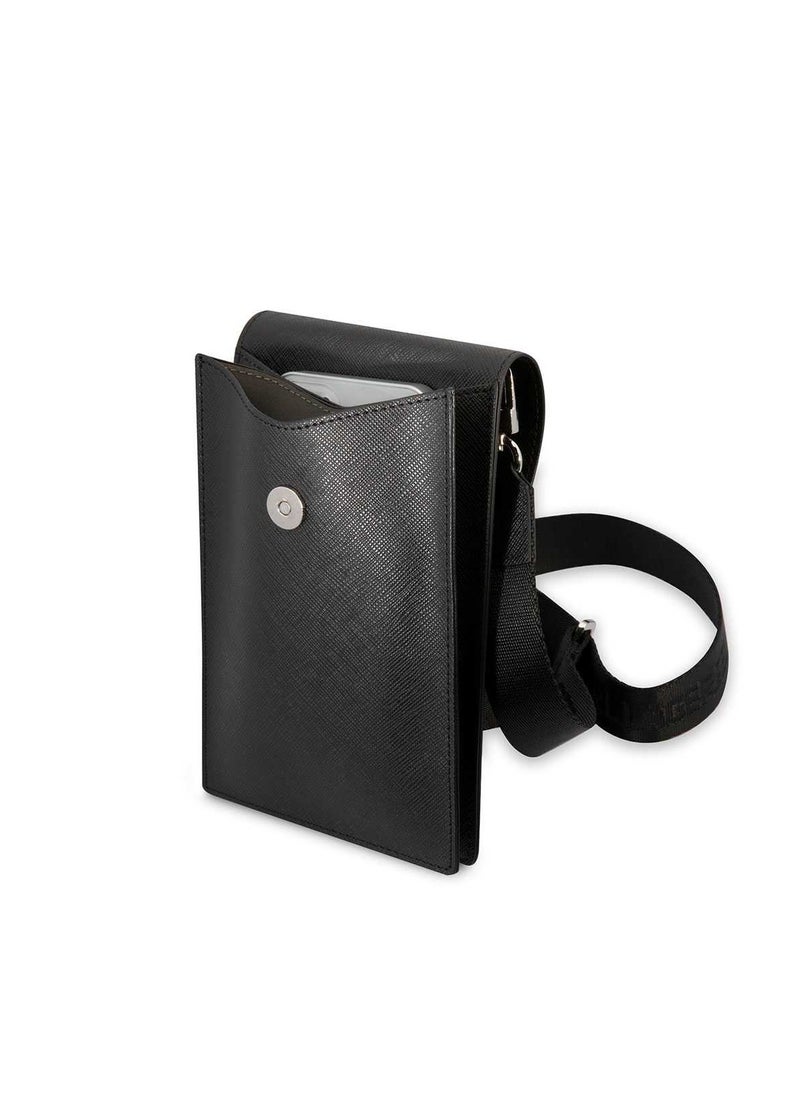 Karl Lagerfeld Autograph Chain Phone Pouch with Strap and Card Slots / Clean & Luxurious Design / ECO Leather Material / Phone / Document / Money or Key - Black  - Image 3