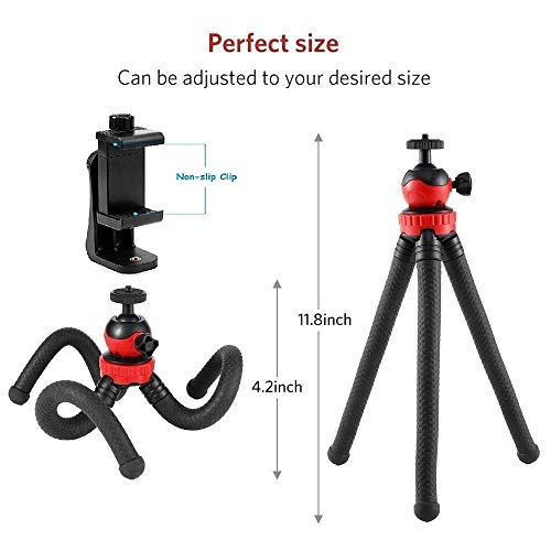 HIFFIN® 12 Inches Height Gorillapod Tripod with 360° Rotating Ball Head Tripod for All DSLR Cameras(Max Load 1.5 kgs) & Mobile Phones (Black/Red) with Triopod Holder - Image 3