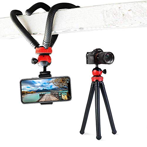HIFFIN® 12 Inches Height Gorillapod Tripod with 360° Rotating Ball Head Tripod for All DSLR Cameras(Max Load 1.5 kgs) & Mobile Phones (Black/Red) with Triopod Holder - Image 2