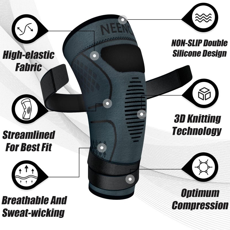 NEENCA Knee Braces for Knee Pain- 2 Pack Knee Sleeves for Pain Relief Set, Knee Compression Sleeves with Adjustable Straps for Best Fit, for Sports, Runner, Meniscus Tear, ACL, Arthritis, Joint Pain.. - Image 2