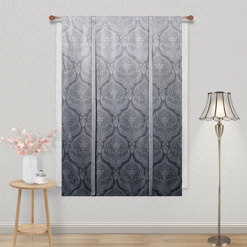 DWCN Ombre Blackout Curtains-Damask Patterned Tie Up Shade for Window Thermal Insulated Room Darkening Rod Pocket Curtains for Kitchen, Grey, W42 X L63 Inches, 1 Panel - Image 4