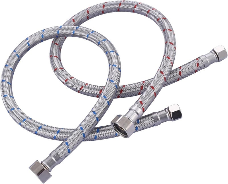 ALEASHA 24'' Long Faucet Connector, Stainless Steel Braided cUPC Faucet Supply Lines G1/2" FIP x 3/8" Compression Sink Hose Attachment Toilet Water Hose Replacement Parts 2 PCS - Image 1