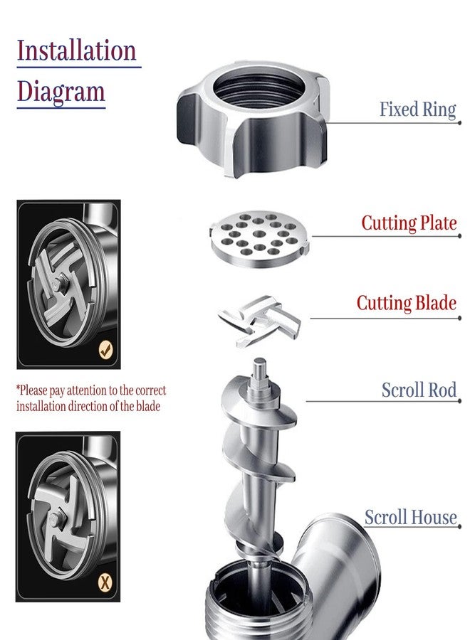 شفرات وصفائح مفرمة اللحم من VNIMTI، ملحقات مفرمة لحم من الفولاذ المقاوم للصدأ لخلاط اللحم، قطع غيار مفرمة اللحم مع شفرتين حادتين وصفيحتين للتقطيع - Image 3
