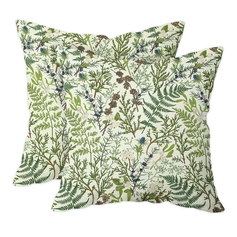 Green Plant Throw Pillow Covers 18x18 Inch Set of 2 Sage Green Botanical Leaf Pillow Covers Vintage Floral Cushion Cover Farmhouse Waterproof Decor for Living Room Bedroom Sofa Patio Outdoor