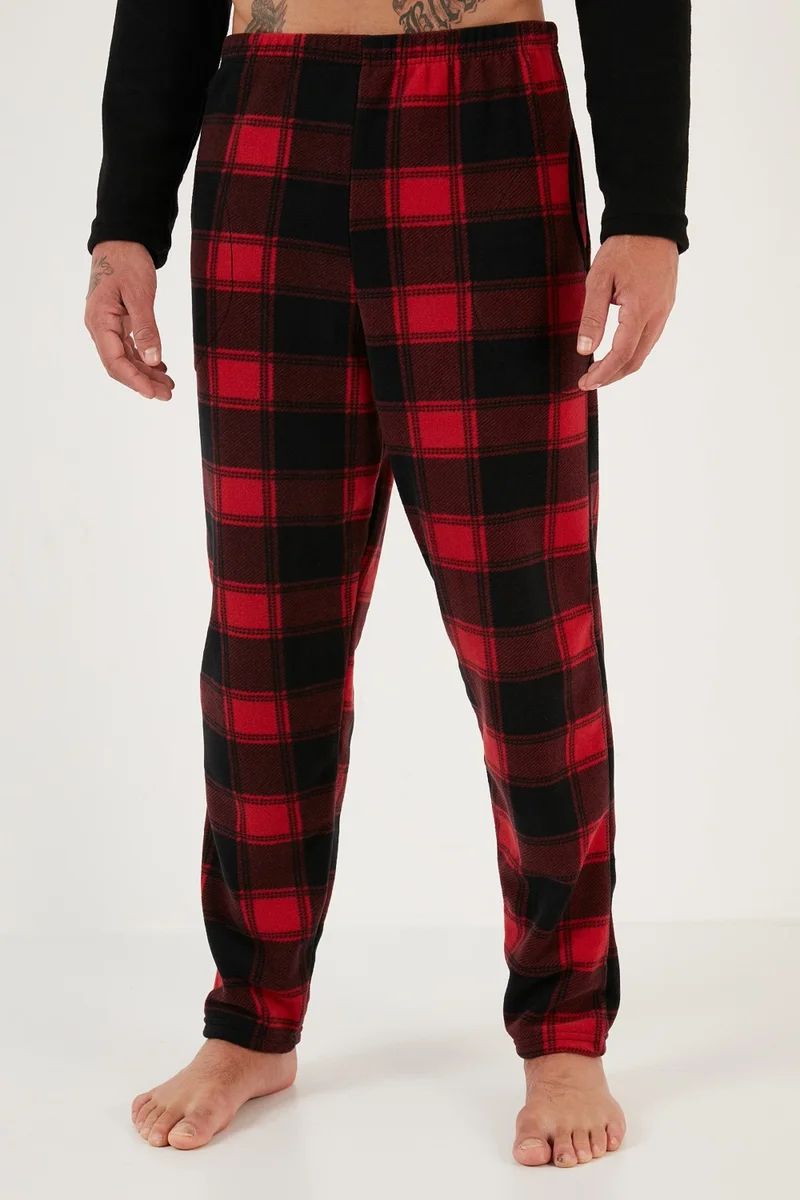 Buratti Plaid Regular Fit Buttoned Crew Neck Winter Fleece Pajama Set Men's Pajama Set 60961001
