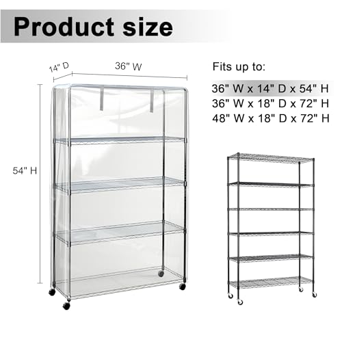 IndigoTempest9 Clear PVC Shelf Cover – Fully Visible Waterproof Wire Rack Protector with Zipper, 36" W x 14" D x 54" H, Cover Only - Image 2