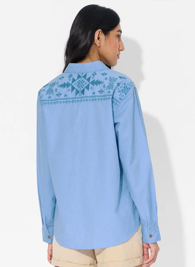The Souled Store  The Souled Store Women Oversized Fit Solid Blue Shirt  | Best Price UAE