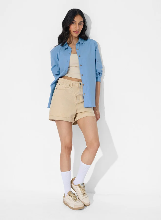 The Souled Store  The Souled Store Women Oversized Fit Solid Blue Shirt  | Best Price UAE