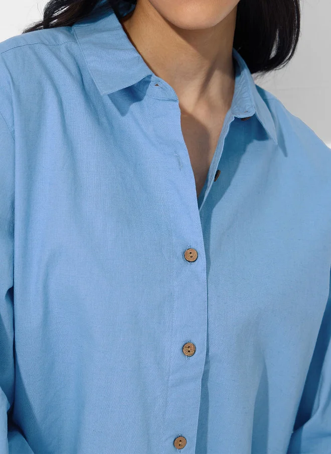 ذا سوليد ستور The Souled Store Women Oversized Fit Solid Blue Shirt