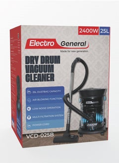 Electro General High-Performance 2400W Drum Vacuum Cleaner with 25-Liter Capacity, Adjustable Suction, Multi-Filtration System, Low Noise Level, and Air Blowing Function – Model VCD-025R  - Image 2