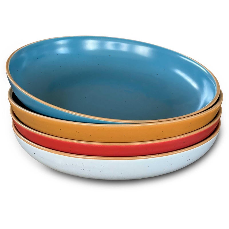Mora Ceramic Artisan Matte Large Pasta Bowls 30oz, Set of 4 - Serving, Salad, Dinner, etc Kitchen Plate/Wide Bowl - Microwave, Oven, Dishwasher Safe - Modern Porcelain Stoneware Dishes, Marina Colors - Image 1