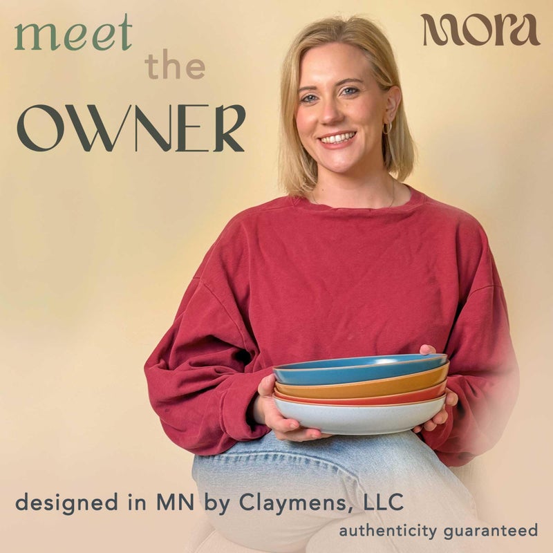 Mora Ceramic Artisan Matte Large Pasta Bowls 30oz, Set of 4 - Serving, Salad, Dinner, etc Kitchen Plate/Wide Bowl - Microwave, Oven, Dishwasher Safe - Modern Porcelain Stoneware Dishes, Marina Colors - Image 3