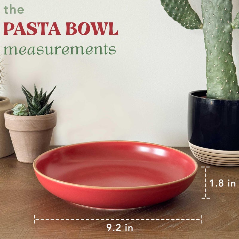 Mora Ceramic Artisan Matte Large Pasta Bowls 30oz, Set of 4 - Serving, Salad, Dinner, etc Kitchen Plate/Wide Bowl - Microwave, Oven, Dishwasher Safe - Modern Porcelain Stoneware Dishes, Marina Colors - Image 2