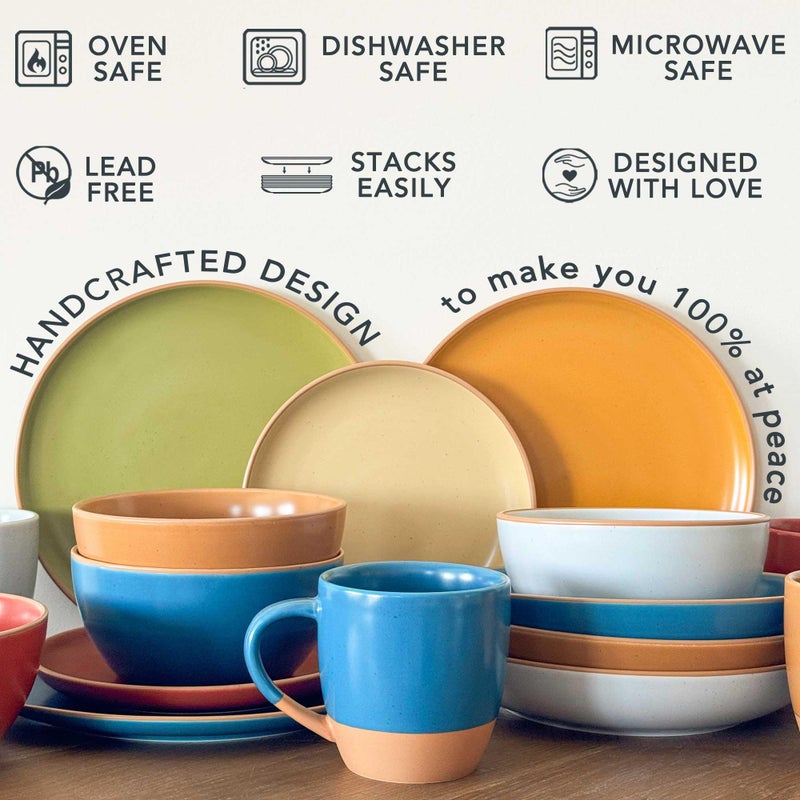 Mora Ceramic Artisan Matte Large Pasta Bowls 30oz, Set of 4 - Serving, Salad, Dinner, etc Kitchen Plate/Wide Bowl - Microwave, Oven, Dishwasher Safe - Modern Porcelain Stoneware Dishes, Marina Colors - Image 4