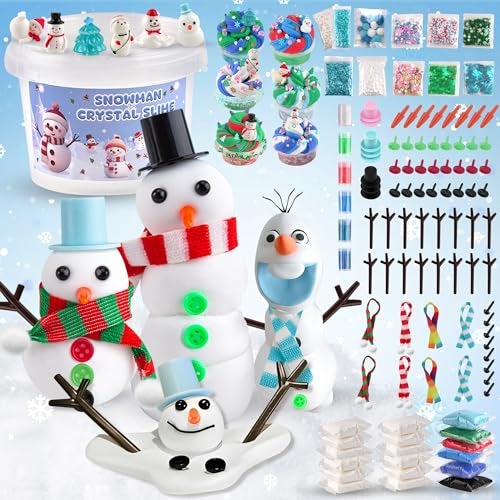 LAWOHO Build a Snowman Kit 500ML Crystal Slime Clay Christmas Charms Snowman Crafts for Kids Stocking Stuffers for Adults Slime Party Favors Kit - Image 1