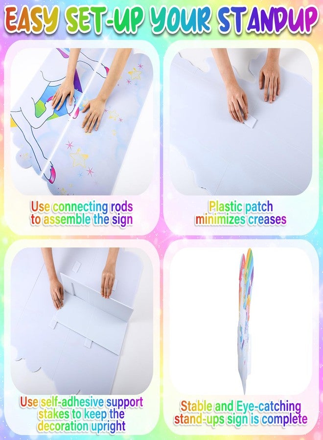 Geelin 47" H Unicorn Party Decorations Unicorn Cardboard Cutout Stand up Life Size Photo Props Rainbow Cloud Heart Backdrop Decorations for Girl Birthday Party Outdoor Lawn Decor - Image 3