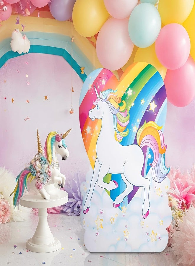 Geelin 47" H Unicorn Party Decorations Unicorn Cardboard Cutout Stand up Life Size Photo Props Rainbow Cloud Heart Backdrop Decorations for Girl Birthday Party Outdoor Lawn Decor - Image 5