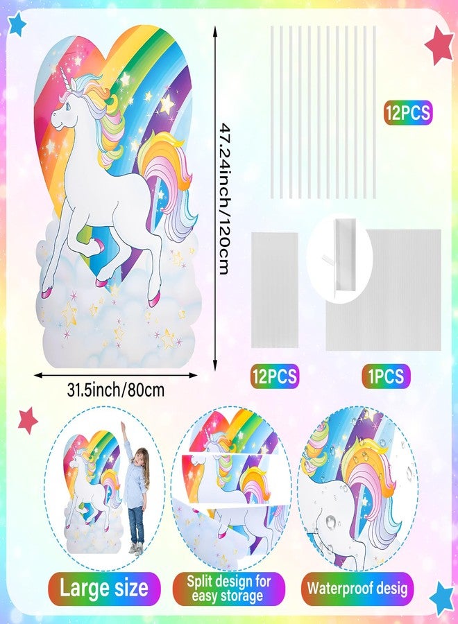 Geelin 47" H Unicorn Party Decorations Unicorn Cardboard Cutout Stand up Life Size Photo Props Rainbow Cloud Heart Backdrop Decorations for Girl Birthday Party Outdoor Lawn Decor - Image 2