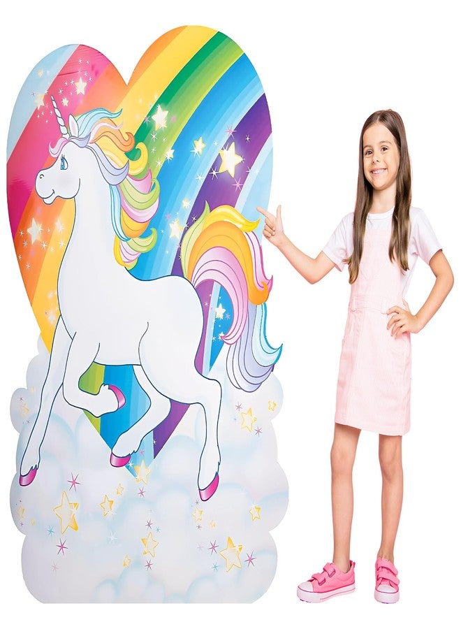 Geelin 47" H Unicorn Party Decorations Unicorn Cardboard Cutout Stand up Life Size Photo Props Rainbow Cloud Heart Backdrop Decorations for Girl Birthday Party Outdoor Lawn Decor - Image 1