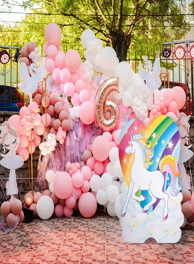 Geelin 47" H Unicorn Party Decorations Unicorn Cardboard Cutout Stand up Life Size Photo Props Rainbow Cloud Heart Backdrop Decorations for Girl Birthday Party Outdoor Lawn Decor - Image 4