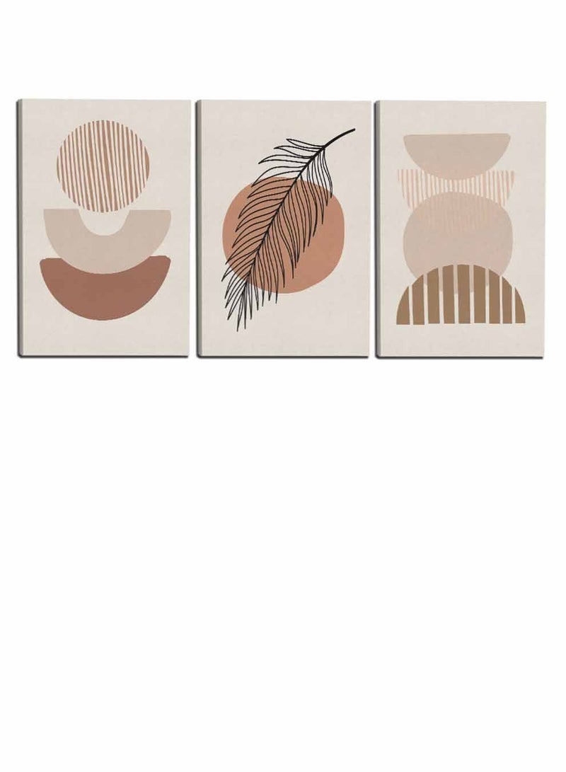 LOWHA Set Of 3 Framed Canvas Wall Arts Stretched Over Wooden Frame, Abstract Leaves and Circle Paintings, For Home, Living Room, Office Decor - Image 4