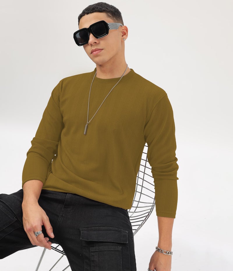 SHODOX® Mens Solid Round Neck Full Sleeve Regular fit Tshirt (Pack of 1) Yellow - Image 5