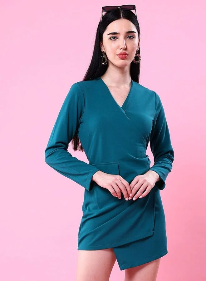 Women Regular Fit Solid V-Neck Long Sleeve Wrap Dress