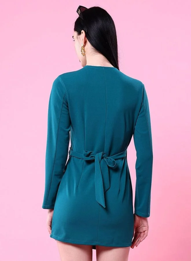 Freehand  Women Regular Fit Solid V-Neck Long Sleeve Wrap Dress for Women | Best Price UAE