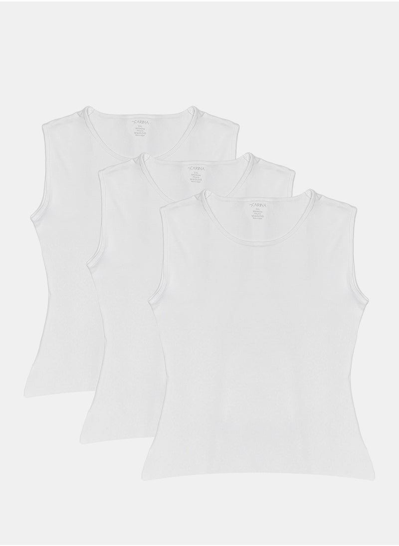 Carina - Carina Crew Neck Seamless Microfiber Sleeveless Top (Pack of 3) White - Image 1
