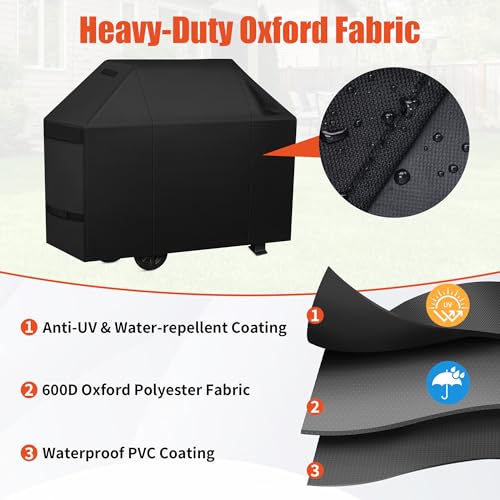 iCover غطاء شواية iCOVER 58 بوصة، غطاء شواية للشواء الخارجي، غطاء شواية BBQ مقاوم للماء 600D ثقيل، غطاء للشواء مضاد للأشعة فوق البنفسجية ومقاوم للتمزق، غطاء شواية غاز لـ Weber وChar-Broil وNexgrill وغيرها، - Image 3