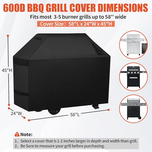 iCover غطاء شواية iCOVER 58 بوصة، غطاء شواية للشواء الخارجي، غطاء شواية BBQ مقاوم للماء 600D ثقيل، غطاء للشواء مضاد للأشعة فوق البنفسجية ومقاوم للتمزق، غطاء شواية غاز لـ Weber وChar-Broil وNexgrill وغيرها، - Image 2