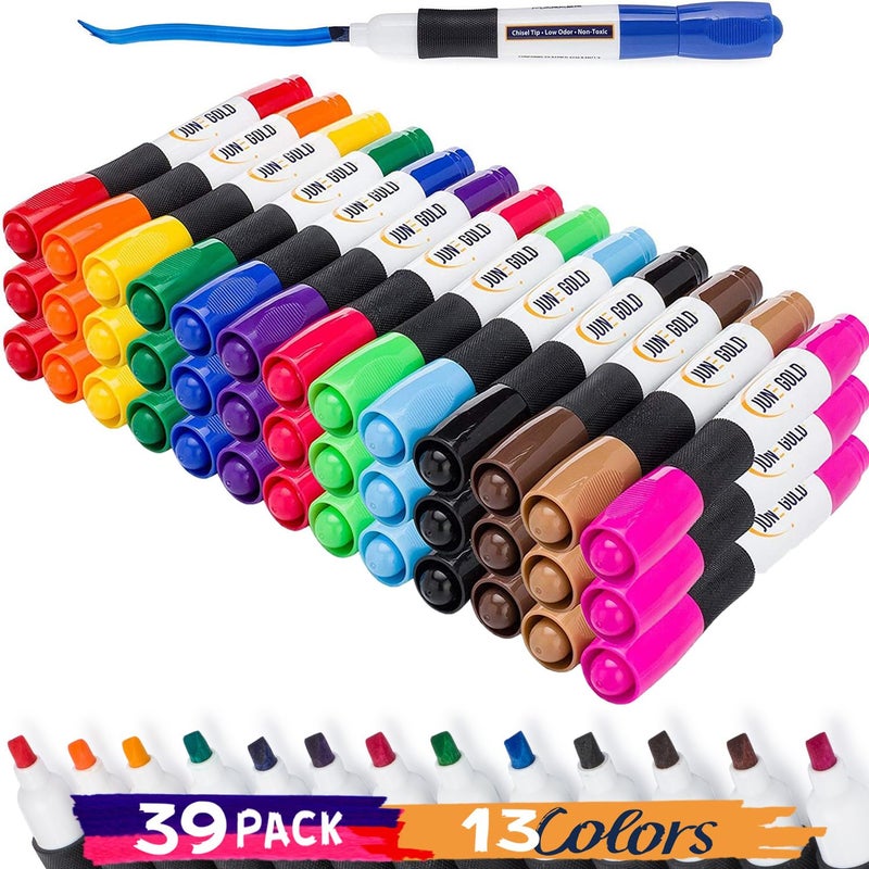 June Gold 39 Assorted Colored Dry Erase Whiteboard Markers, 13 Unique Colors, Chisel Tip, Low Odor, Comfortable Grip & Vivid Lines - Image 1
