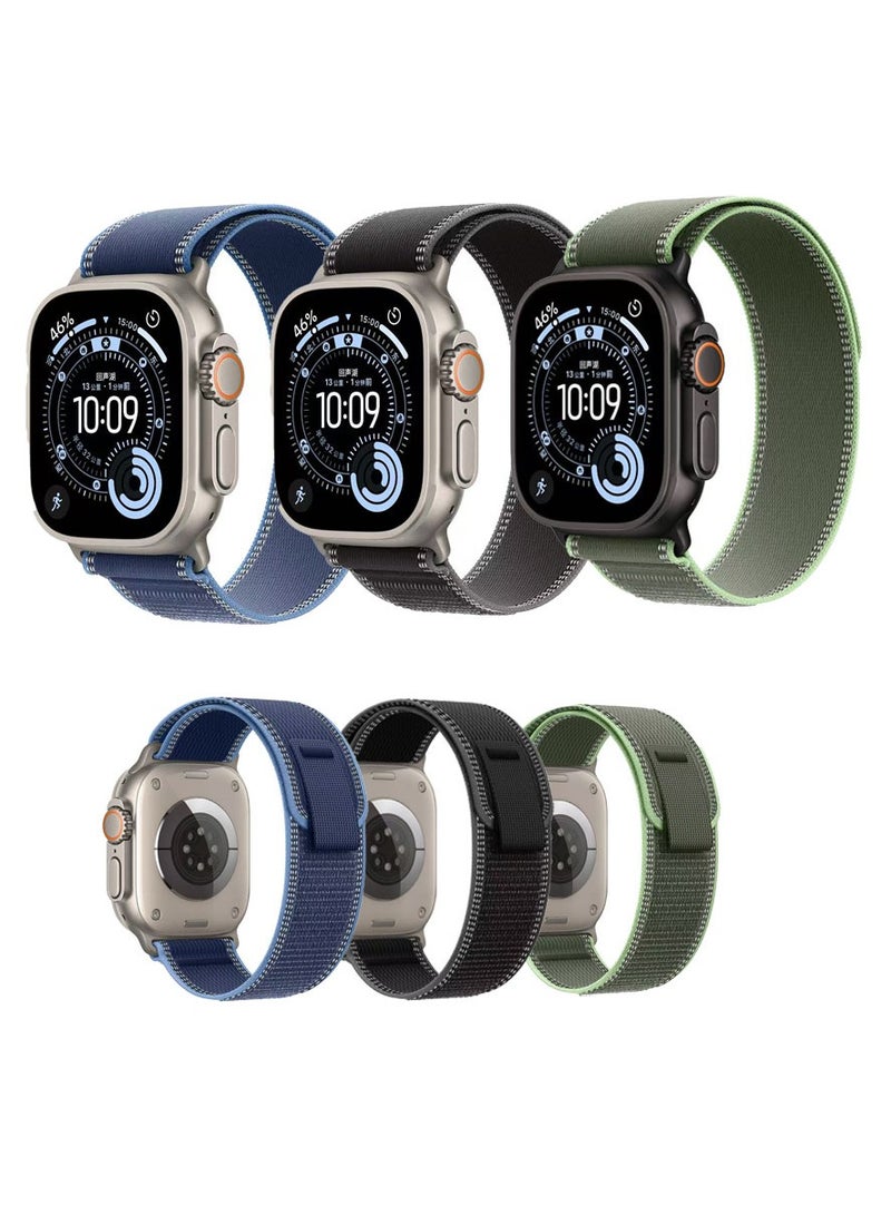 دكينج حزمة مكونة من 3 أربطة استبدال من نوع خيط نسيجي لساعة آبل iWatch Series 11 10 بحجم 46 مم، متوافقة مع أربطة iWatch بحجم 42 مم/44 مم/45 مم/46 مم/49 مم، مناسبة لساعات iWatch Series 1 2 3 4 5 6 7 8 9 10 Ultra 3/2 SE 3/2. اللون فحم أسود/أخضر/أزرق. - Image 1