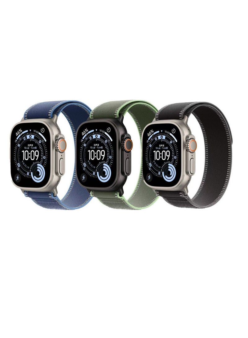 دكينج حزمة مكونة من 3 أربطة استبدال من نوع خيط نسيجي لساعة آبل iWatch Series 11 10 بحجم 46 مم، متوافقة مع أربطة iWatch بحجم 42 مم/44 مم/45 مم/46 مم/49 مم، مناسبة لساعات iWatch Series 1 2 3 4 5 6 7 8 9 10 Ultra 3/2 SE 3/2. اللون فحم أسود/أخضر/أزرق. - Image 2