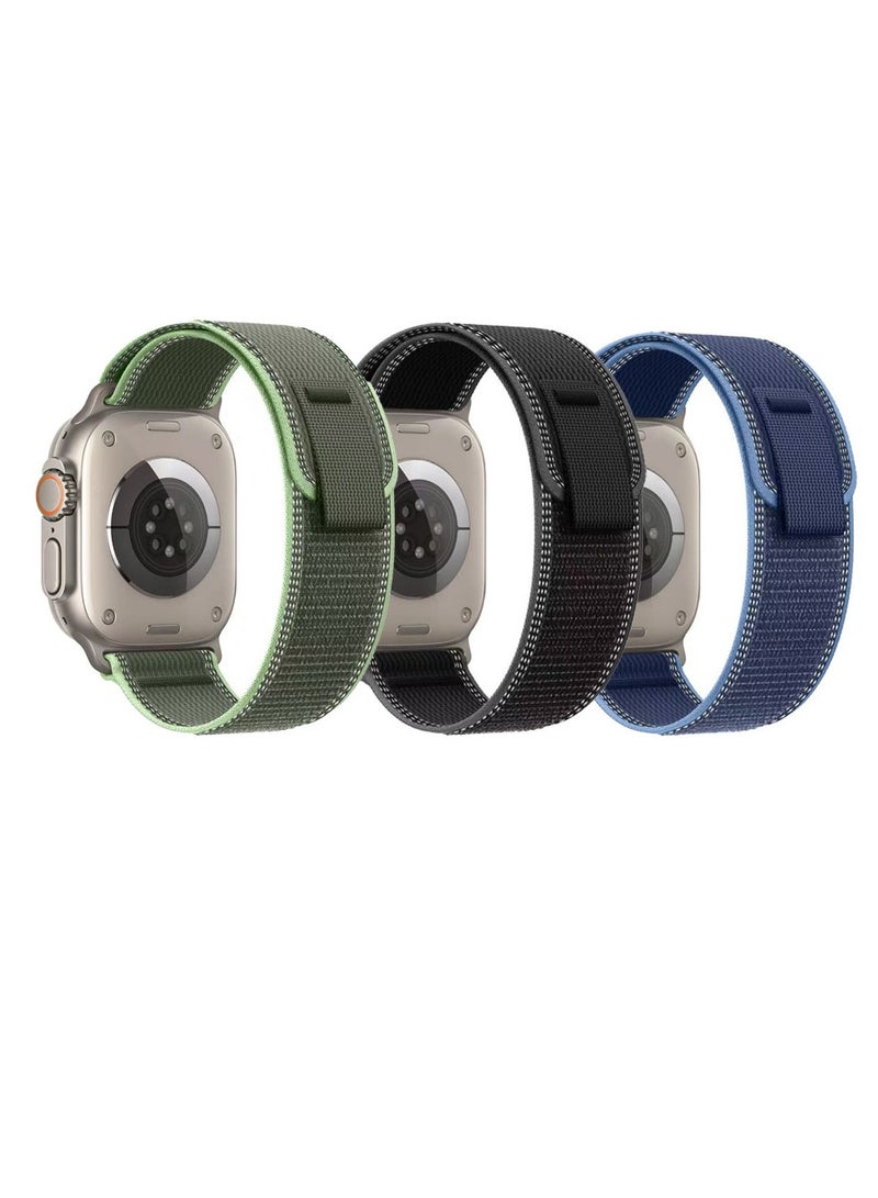 دكينج حزمة مكونة من 3 أربطة استبدال من نوع خيط نسيجي لساعة آبل iWatch Series 11 10 بحجم 46 مم، متوافقة مع أربطة iWatch بحجم 42 مم/44 مم/45 مم/46 مم/49 مم، مناسبة لساعات iWatch Series 1 2 3 4 5 6 7 8 9 10 Ultra 3/2 SE 3/2. اللون فحم أسود/أخضر/أزرق. - Image 3