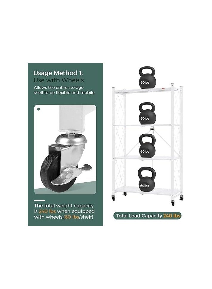 بونكا ارفف تخزين قابلة للطي بعجلات مكونه من 4 طبقات لون ابيض من بونكا - Image 4