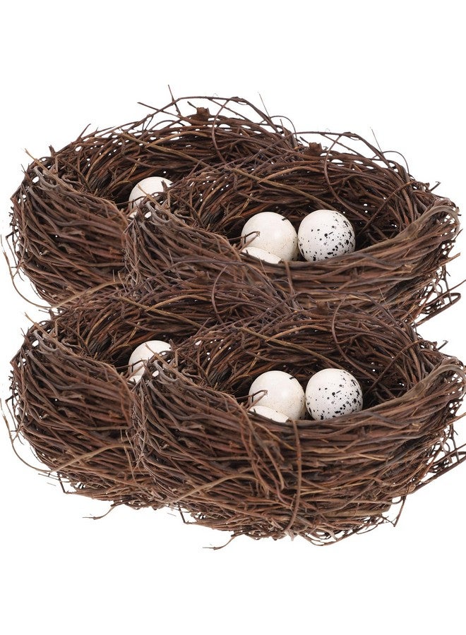 PRETYZOOM 16pcs Artificial Bird Nest Rattan with Fake Bird Eggs Easter Craft Home Decor Hummingbird Nest Party Kids Playset (4Pcs 3.9“ Bird Nest+12Pcs Bird Eggs) - Image 1