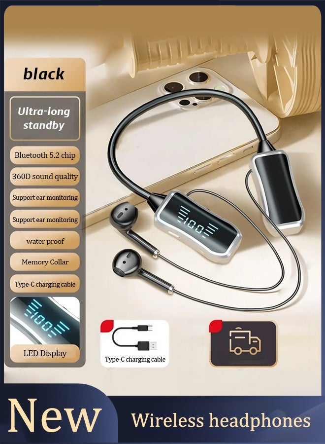 Wireless Bluetooth 5.3 Headphones Neckband Headset With Retractable Earbuds Noise Cancelling Stereo Sweatproof Earphones With Mic For Gym Running Office - Image 1