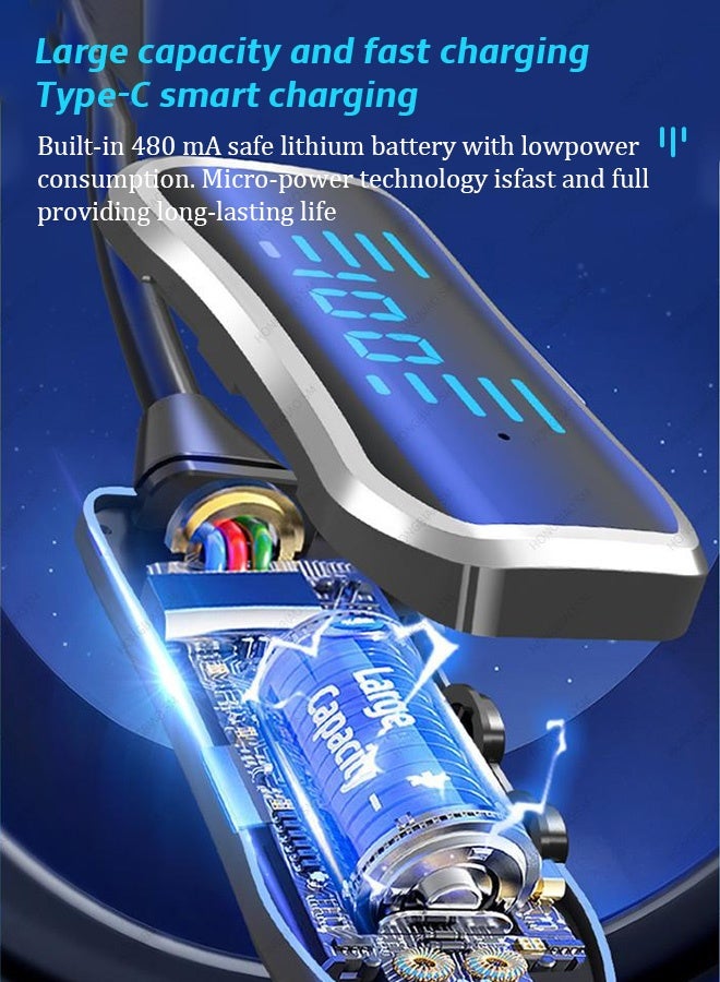 Wireless Bluetooth 5.3 Headphones Neckband Headset With Retractable Earbuds Noise Cancelling Stereo Sweatproof Earphones With Mic For Gym Running Office - Image 4