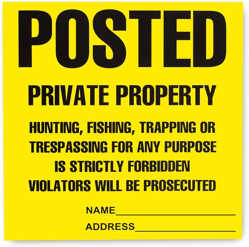 TAPIX Heavy Duty Posted Signs - No Hunting or Trespassing (Yellow, 11" x 11", 100 Pack) - Image 2
