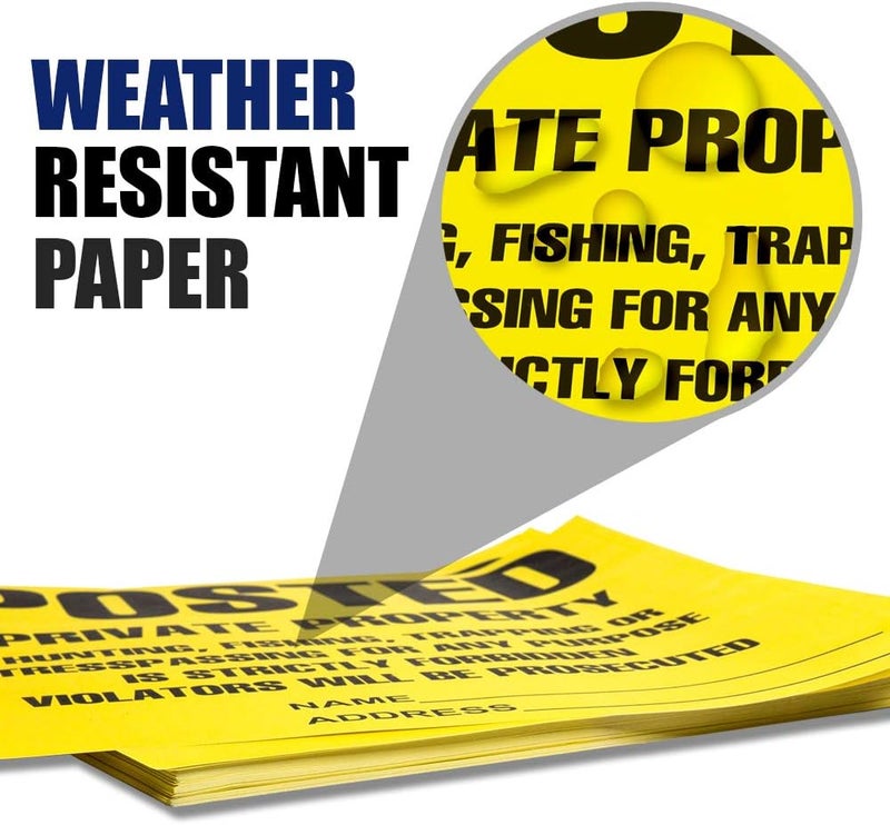 TAPIX Heavy Duty Posted Signs - No Hunting or Trespassing (Yellow, 11" x 11", 100 Pack) - Image 4