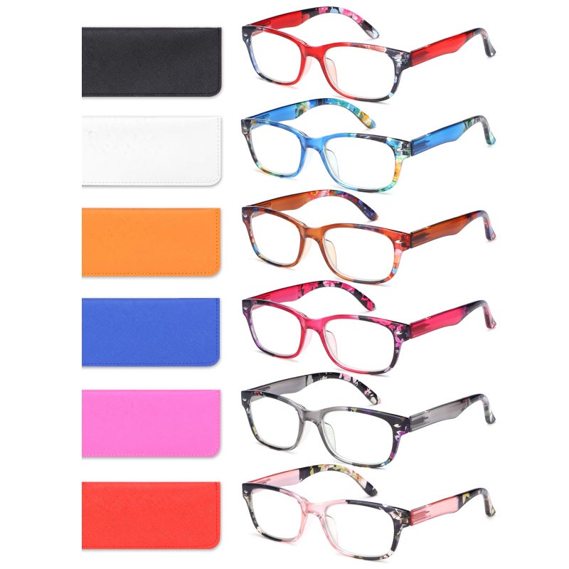Bloexclu 6 Pack Reading Glasses For Women Men Blue Light Blocking Spring Hinge Computer Readers  Anti Eyestrain/Glare (6 Mixed C2  1.5  Diopters) - Image 1