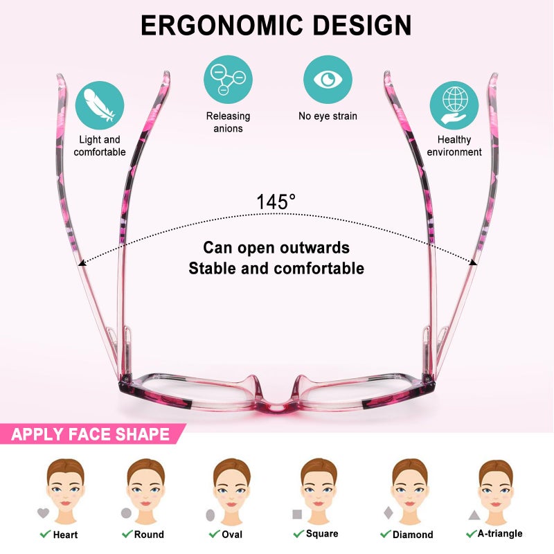 Bloexclu 6 Pack Reading Glasses For Women Men Blue Light Blocking Spring Hinge Computer Readers  Anti Eyestrain/Glare (6 Mixed C2  1.5  Diopters) - Image 4