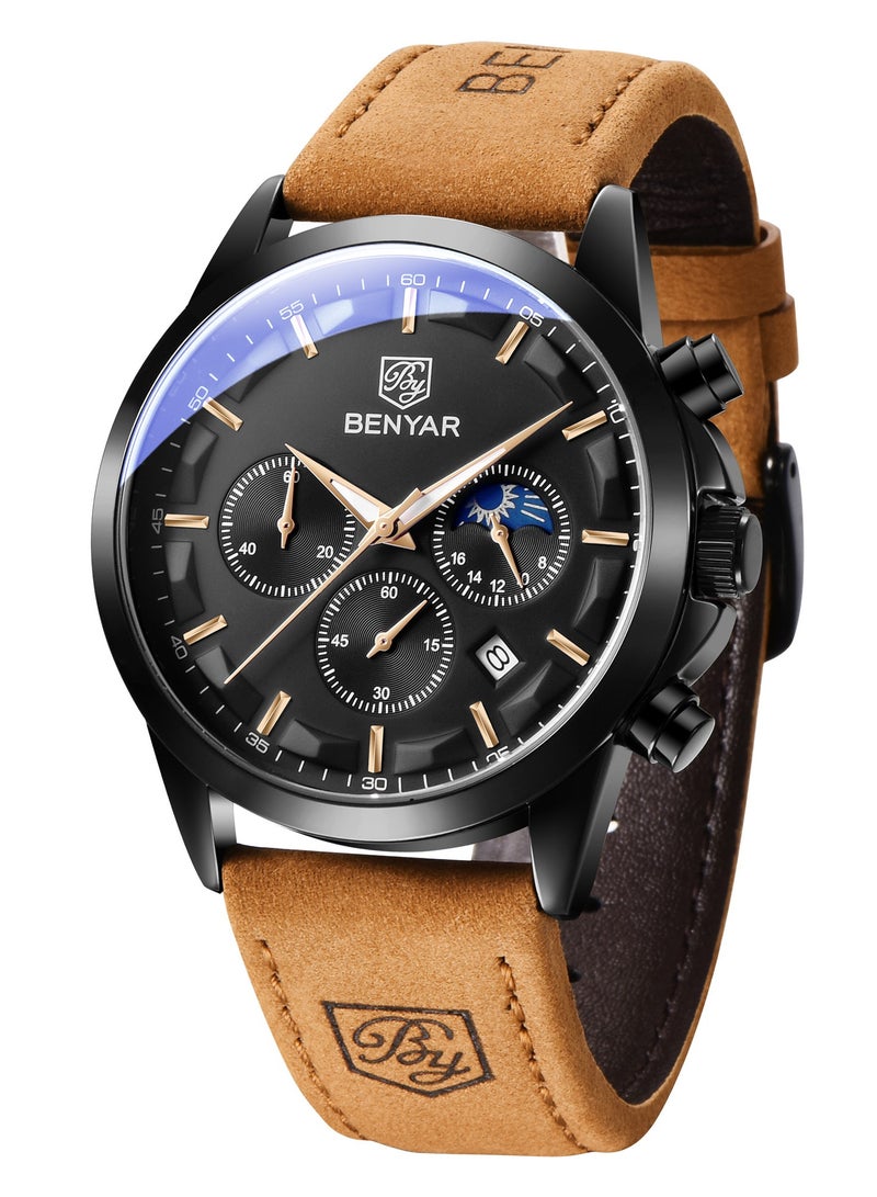 BENYAR BY BENYAR Mens Watches Analog Quartz Chronograph Waterproof Wrist Watches for Men Business Work Casual Designer Dress Watch with Calendar Elegant Gifts for Men - Image 1
