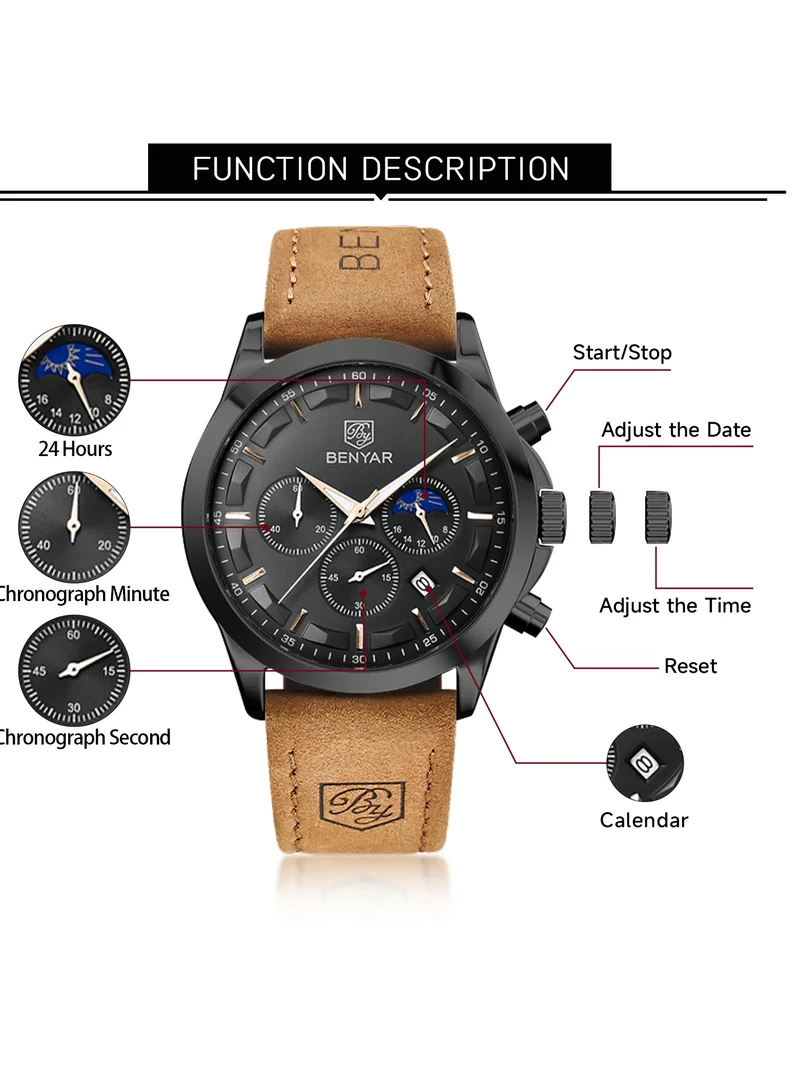 بينيار بواسطة بينيار الرجال ساعات التناظرية الكوارتز كرونوغراف الماء ساعات المعصم للرجال الأعمال العادية مصمم فستان ساعة مع التقويم هدايا أنيقة للرجال
